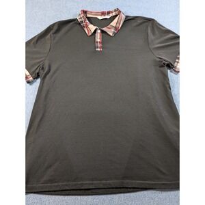 PatPat Mens XL Black Plaid Trim Short Sleeve Polo Shirt 21103001